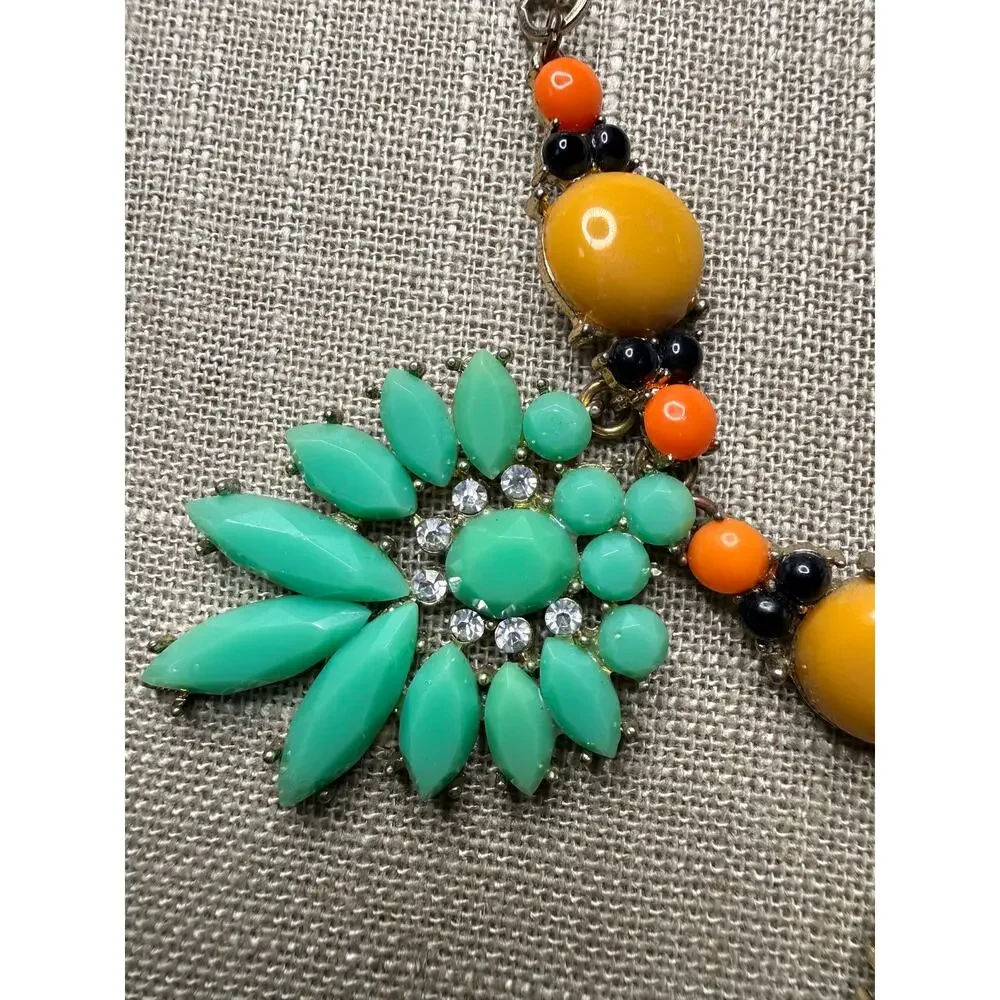 Y2K Statement Necklace Glow Black Light Gold Tone Rhinestone Bib Adjustable - Picture 7 of 13